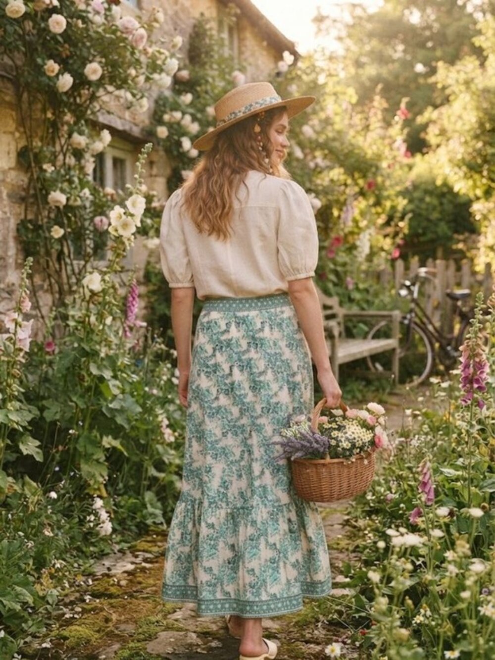 💕MAX STUDIO💕 Crosshatch Flounce Border Print Maxi Skirt XL NWT - Picture 2 of 5